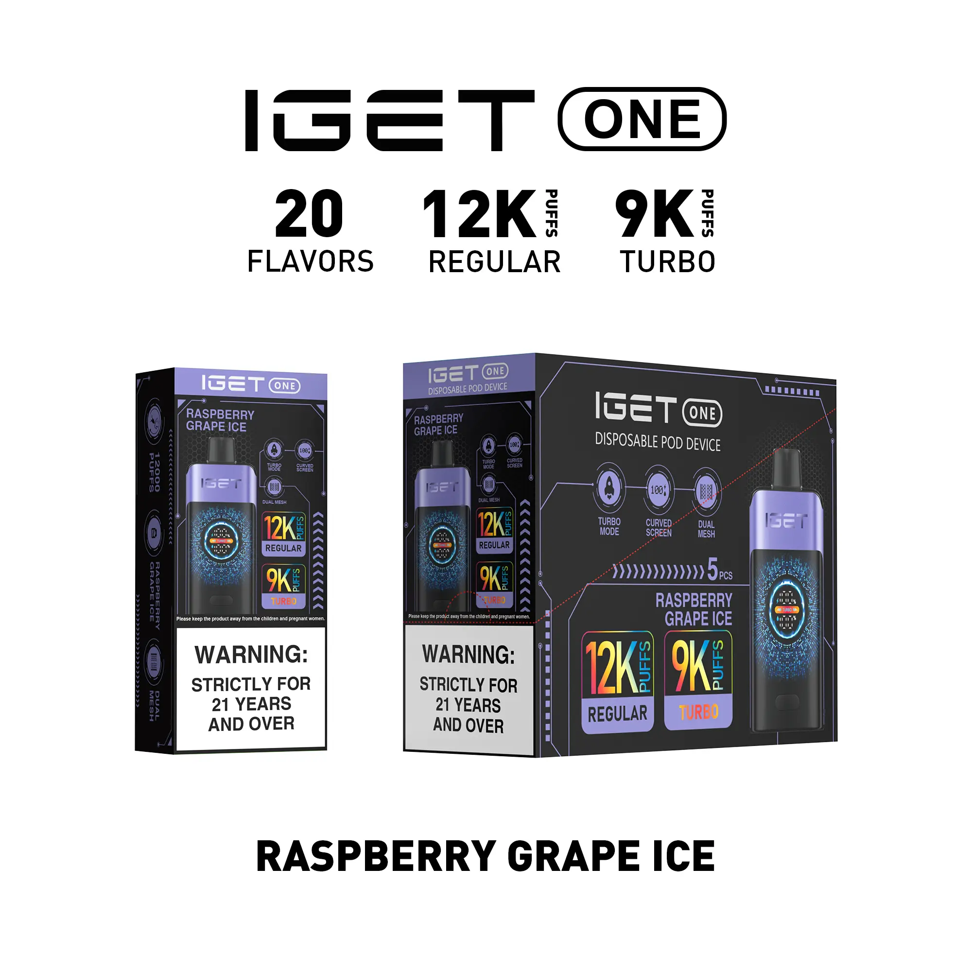 IGET ONE Vape (12000 PUFFS) RASPBERRY GRAPE ICE IGET ONE Vape (12000 PUFFS) RASPBERRY GRAPE ICE