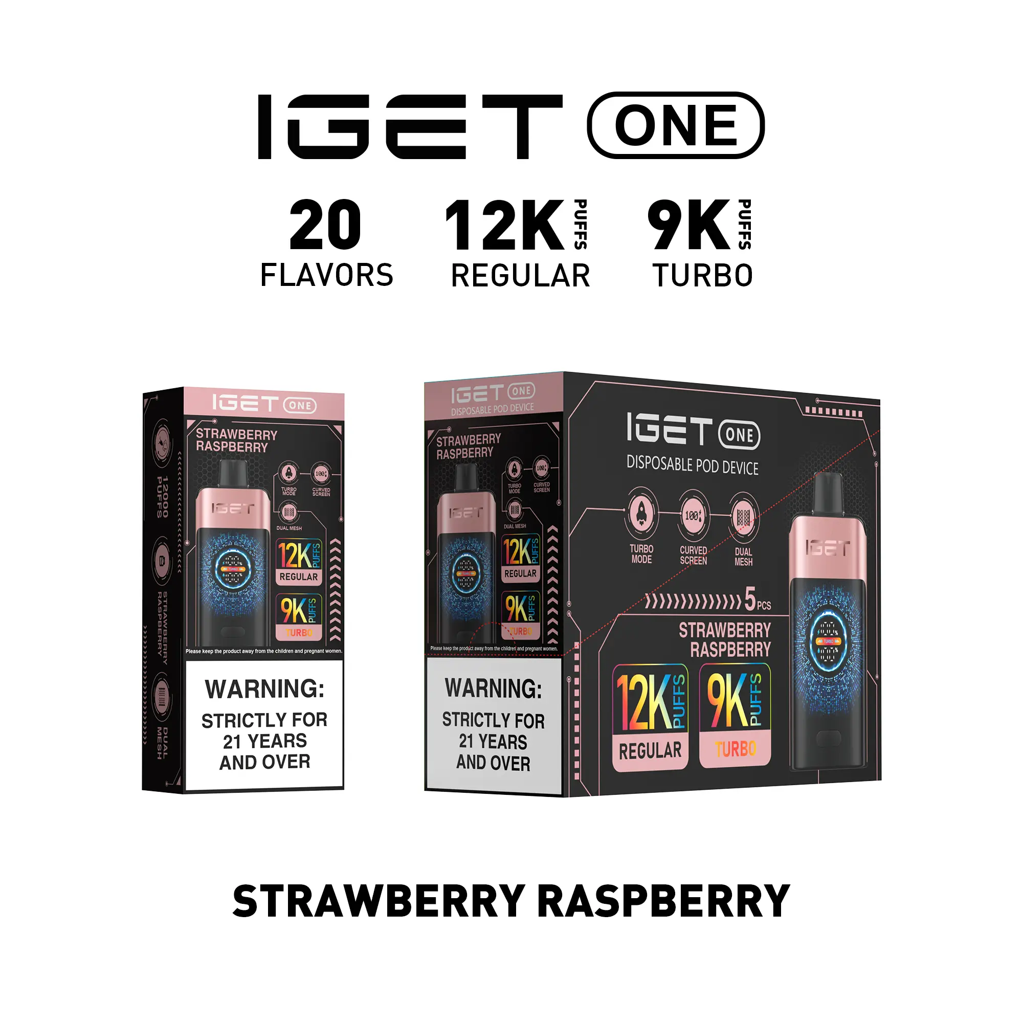 IGET ONE Vape (12000 PUFFS) STRAWBERRY RASPBERRY IGET ONE Vape (12000 PUFFS) STRAWBERRY RASPBERRY