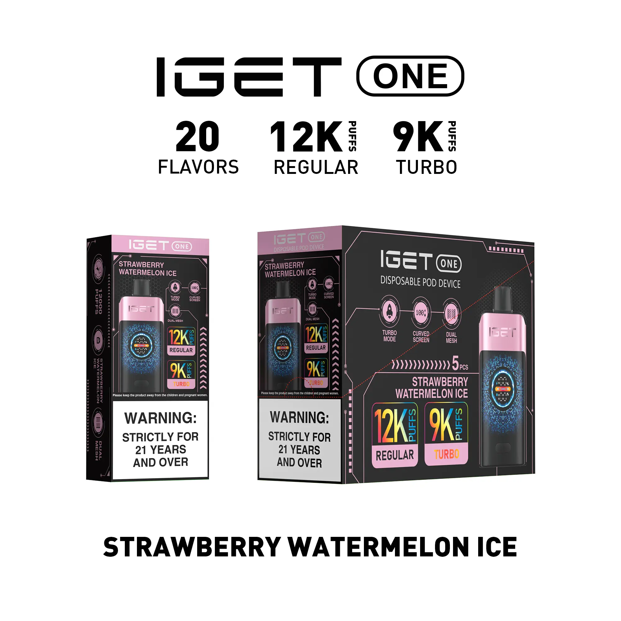 IGET ONE Vape (12000 PUFFS) STRAWBERRY WATERMELON ICE IGET ONE Vape (12000 PUFFS) STRAWBERRY WATERMELON ICE